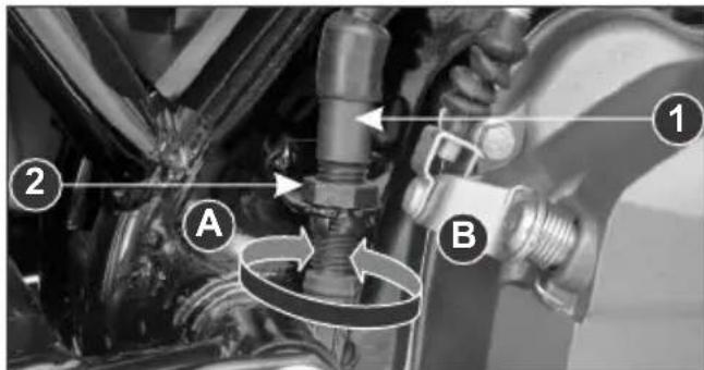Technical diagram of a mechanical assembly with labeled parts A and B, showing directional arrows and rotational motion.