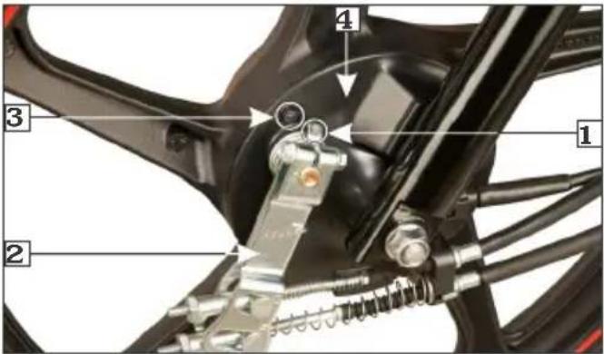 Labeled mechanical assembly diagram showing components of a bicycle suspension system with numbered parts