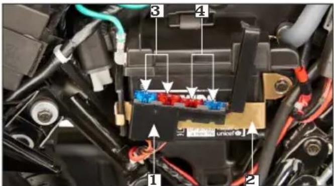 Labeled diagram of a vehicle electrical connector with numbered parts and directional arrows indicating components