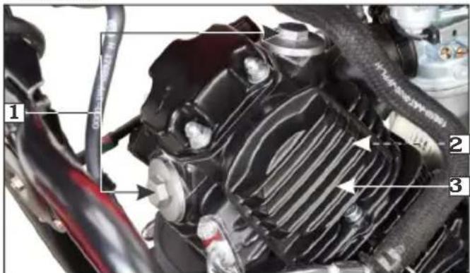 Labeled mechanical assembly diagram showing engine components and parts with numbered annotations