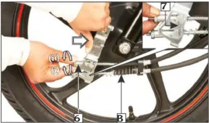 Instructional diagram showing car tire repair steps with labeled parts and directional arrows