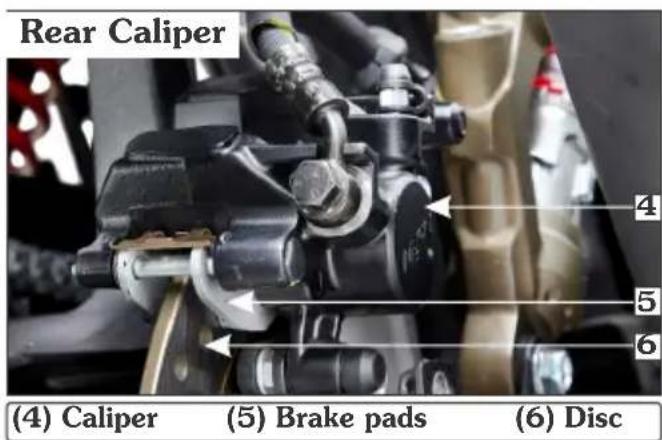 Rear Caliper 4 5 6 (4) Caliper (5) Brake pads (6) Disc