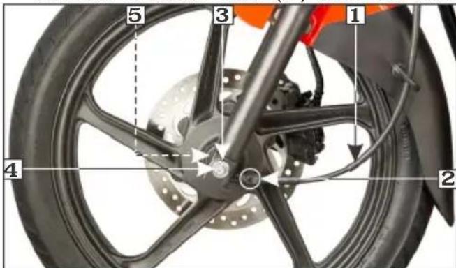 Labeled diagram of a motorcycle wheel and brake system with numbered components