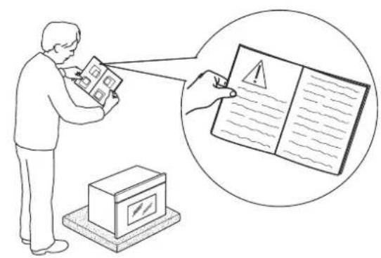 Illustration showing a person using a device to inspect a document with an exclamation mark, alongside a magnified view of the document's warning.