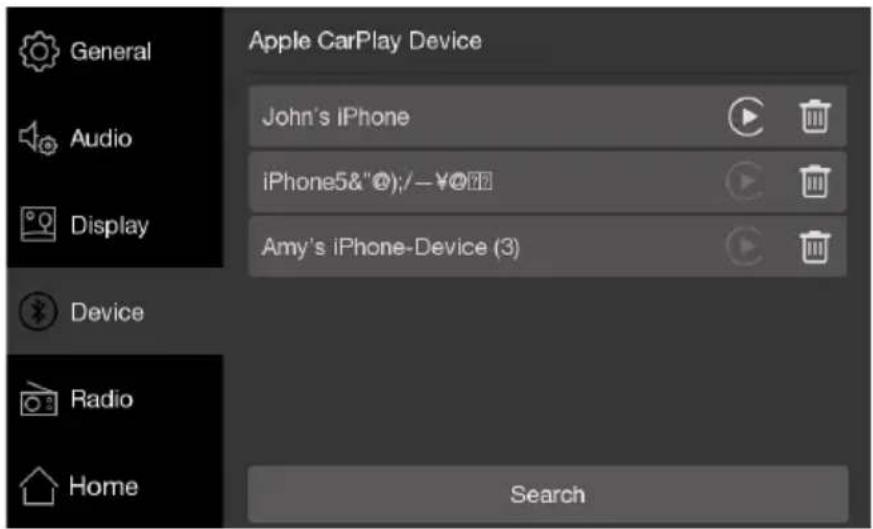 General Apple CarPlay Device John's iPhone Audio iPhone5&"@);/—¥@## Display Amy's iPhone-Device (3) Device Radio Home Search