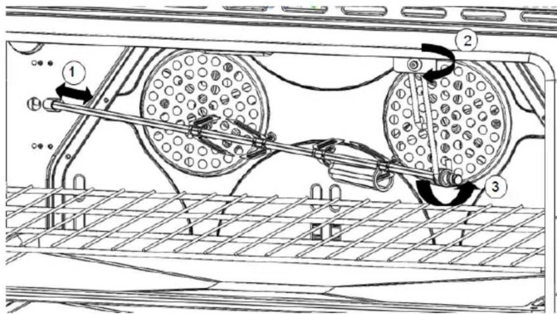 Technical diagram of a mechanical assembly with labeled components and directional arrows indicating motion or movement.