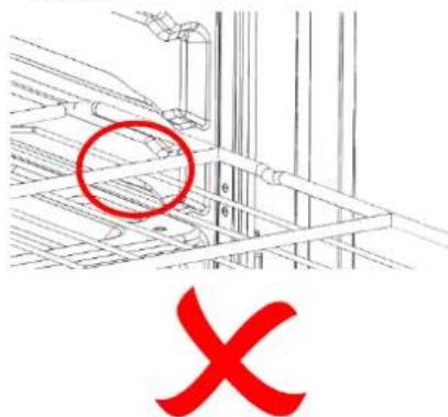 Technical diagram showing a structural assembly with a red circle highlighting a specific component and a red 'X' symbol below.