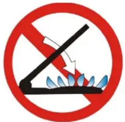 Prohibition sign indicating a no-smoking or firecracker with a red circle and black lightning symbol above the flame.