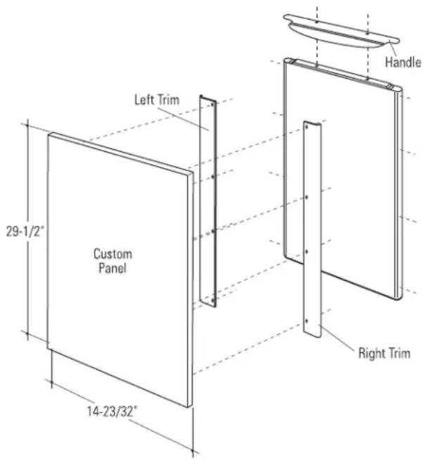 29-1/2" Left Trim Custom Panel 14-23/32" Handle Right Trim