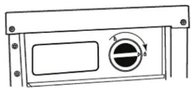 Technical line drawing of a mechanical component with a circular dial indicator (no text or symbols)