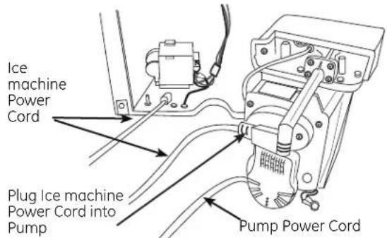 Ice machine Power Cord Plug Ice machine Power Cord into Pump Pump Power Cord