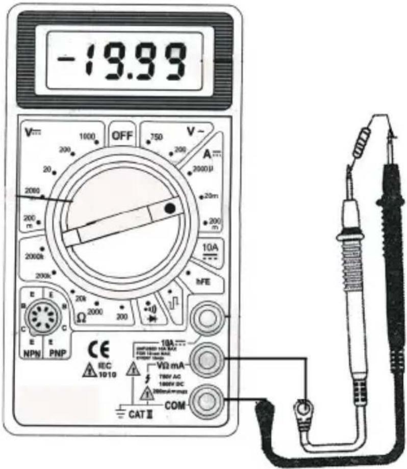 -19.99 V OFF 750 V~ 200 2000μ 200 200m 200 2000k 10A 200k NFE Ω 2000 200 10A REC 1910 VΩ mA TBEV AC 1866V DC COM CATⅡ