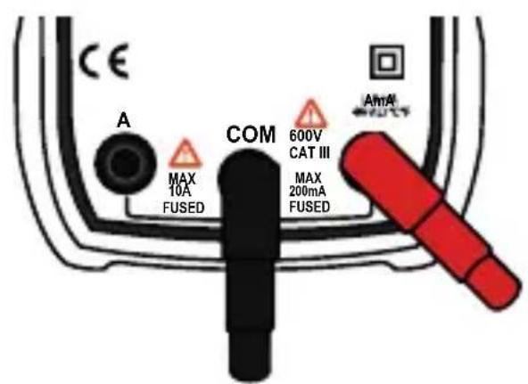 CE A MAX 10A FUSED COM 600V CAT III MAX 200mA FUSED AmA