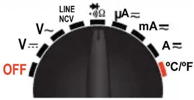 LINE NCV V~ V= OFF μA≈ mA≈ A≈ °C/°F