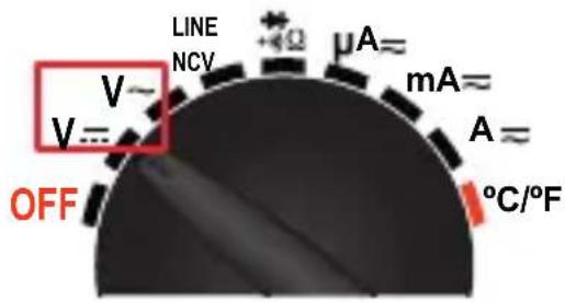 LINE NCV μA= mA= A= °C/°F OFF V~ V=~