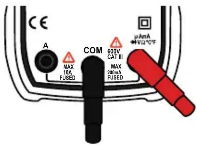 CE A MAX 10A FUSED COM 600V CAT III MAX 200mA FUSED μAmA +VΩ°CIF