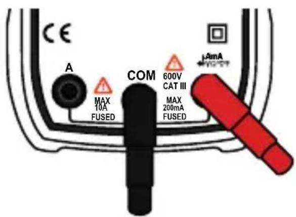 CE A MAX 10A FUSED COM 600V CAT III MAX 200mA FUSED AmA
