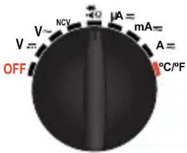 V~ NCV A= mA= A= OFF °C/°F