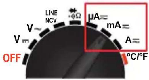 LINE NCV μA= mA= A= V~ V=- OFF °C/°F