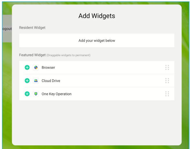 OPTOMA 1751RK - Appuyez sur + pour ajouter le Widget sélectionné comme un Widget permanent. - 1