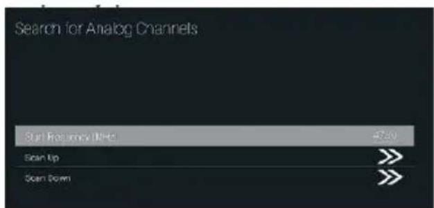 Search for Analog Channels Start Resume IMPs 4750 Scan Up Scan Down