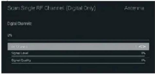 Scan Single RF Channel (Digital Only) Antenna Digital Channels: 0% Signal Level Signal Quality 1 0%