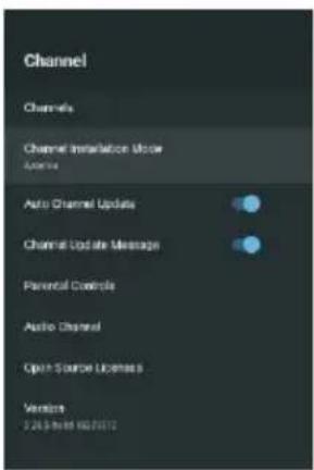 Channel Channels Channel Installation Mode Australia Auto Channel Updates Channel Update Messages Parental Controls Audio Channel Open Source Licenses Versions 2.24.3.06.18 00:00:17