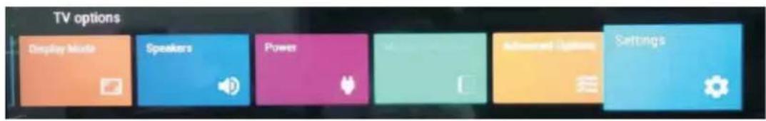 TV options Display Mode Speakers Power Advanced Options Settings