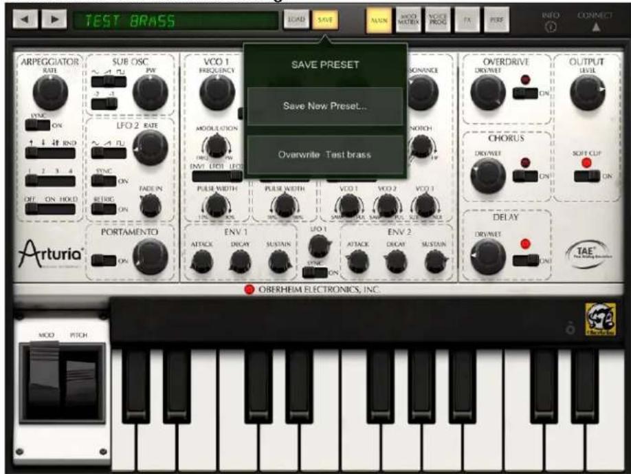 TEST BRASS LOAD SAVE NAME INFO MATRIX VOCS PROG FX PERF INFO CONNECT ARPEGGIATOR RATE SUB OSC VCO 1 FREQUENCY SOUNDANCE OVERDRIVE DRYWET ON OUTPUT LEVEL SYNC ON LFO 2 RATE MODULATION NORTH CHORUS DRYWET ON SOFT CUP ON LFO 2 RATE SYNC ON PULSE WIDTH PULSE WIDTH VCO 1 VCO 2 VCO 1 PORTAMENTO ENV 1 LFO 1 ENV 2 ATTACK DECAY SUSTAIN ATTACK DECAY SUSTAIN ORERHEIM ELECTRONICS, INC. MOD PITCH