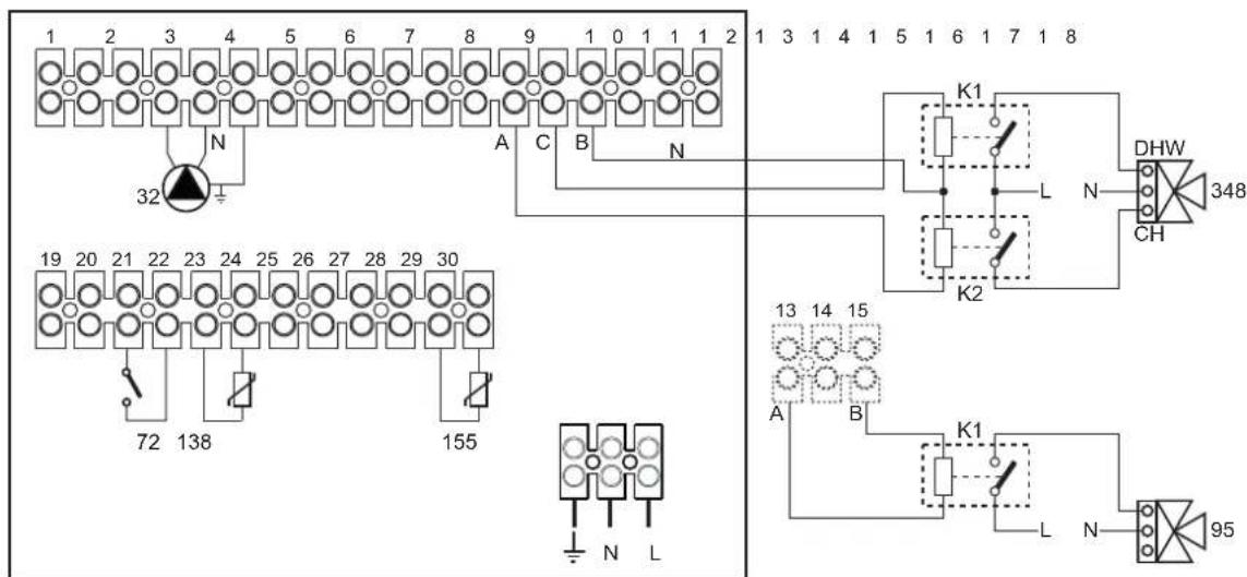 1 2 3 4 5 6 7 8 9 1 0 1 1 1 2 32 A C B N 19 20 21 22 23 24 25 26 27 28 29 30 72 138 155 N L K1 L DHW 348 CH K2 13 14 15 A B K1 L N 95