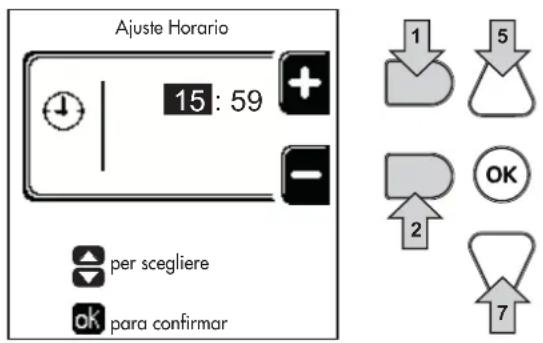 Ajuste Horario 15: 59 per scegliere para confirmar