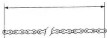 Diagram showing a chain of connected nodes with directional arrows indicating length and spacing.