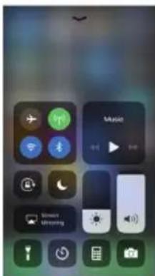 Smartphone home screen interface showing app icons and a 'Music' tab with playback controls