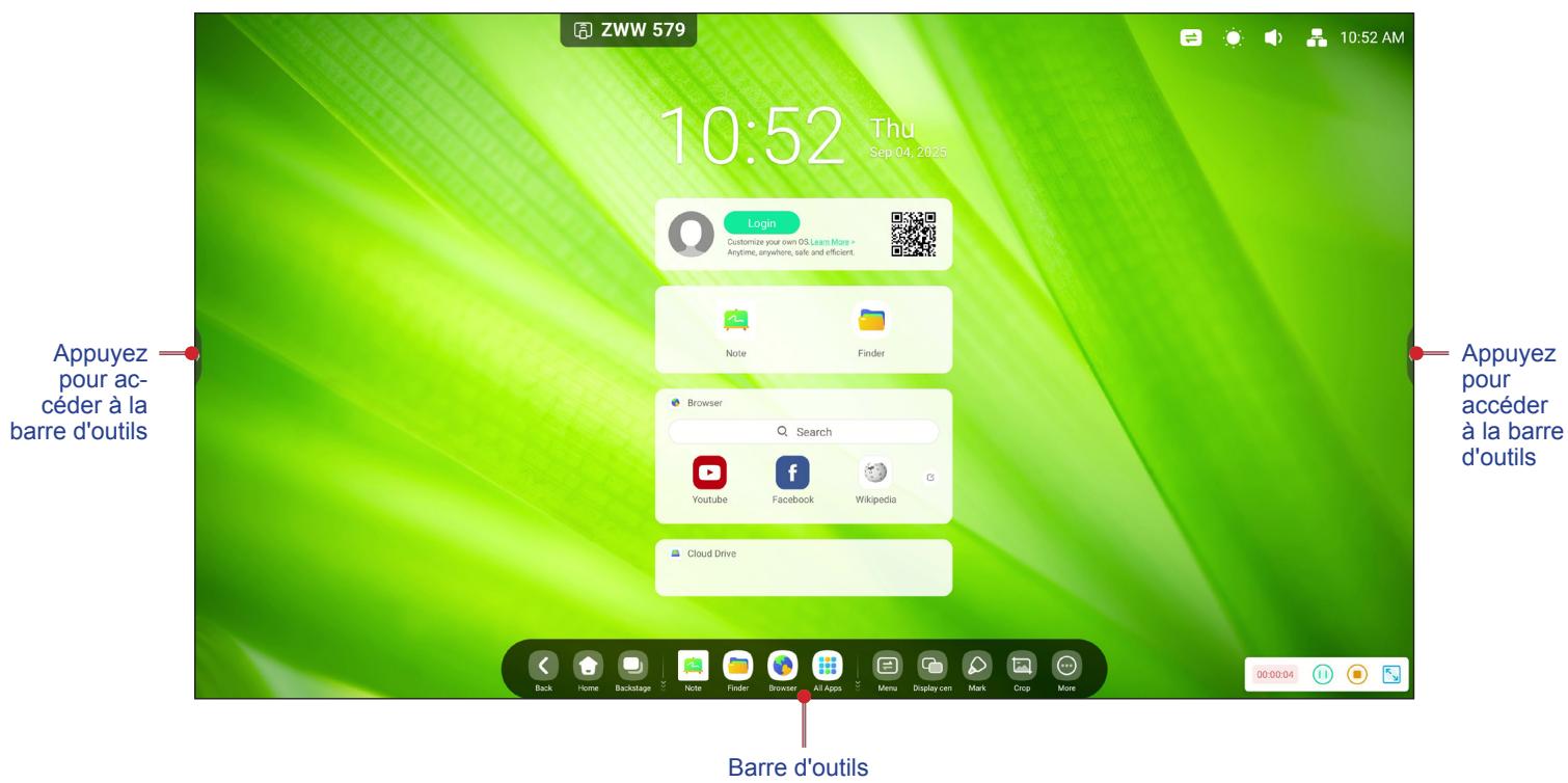 ZWW 579 10:52 Thu Sep 04, 2025 Login Customize your own OSLearn More > Anytime, anywhere, safe and efficient. Note Finder Browser Search Youtube Facebook Wikipedia Cloud Drive Appuyez pour accéder à la barre d'outils Back Home Backstage Note Finder Browser All Apps Menu Display can Mark Crop More 00:00:04 Barre d'outils