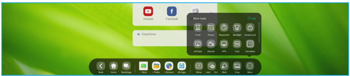 Youtube Facebook Cloud Drive W: More tools Timer FreeZe Stopwatch Spotlight ScreenLock AirClass Record OPS Cast Calculator Back Home Backstage • Note • Finder • Browser All Apps Menu Inter Dir Mark Crop More