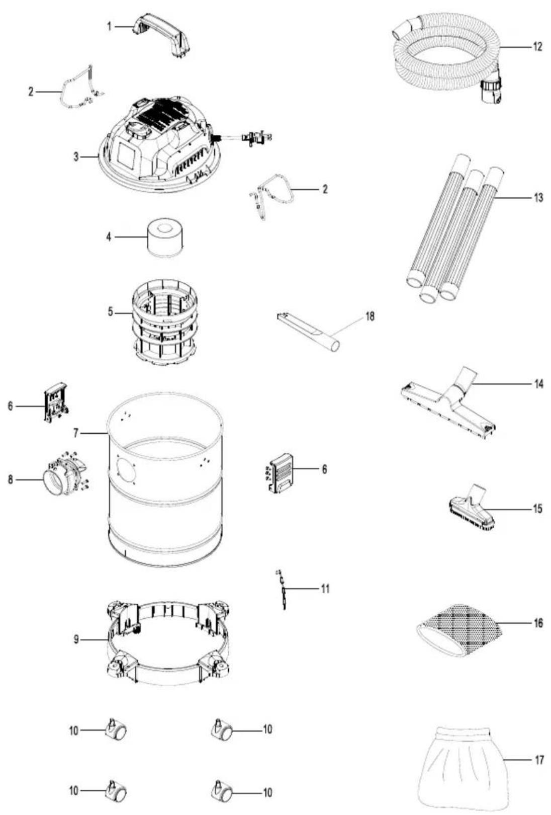 Exploded view diagram of a mechanical device with numbered parts for identification