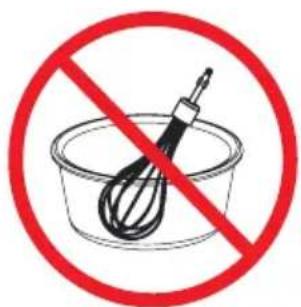 Prohibition sign showing a mixing bowl with a whisk crossed out, enclosed in a red circle
