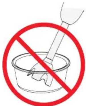 Prohibition sign showing a hand brushing a cup with a tool, enclosed in a red circle