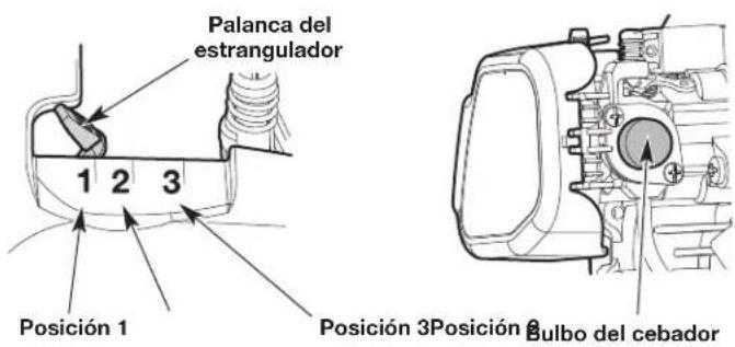 Palanca del estrangulador 1 2 3 Posición 1 Posición 3 Posición 2 Bulbo del cebador