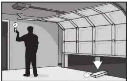 Diagram showing a person installing or adjusting a door panel with labeled parts and directional arrows indicating installation or inspection.