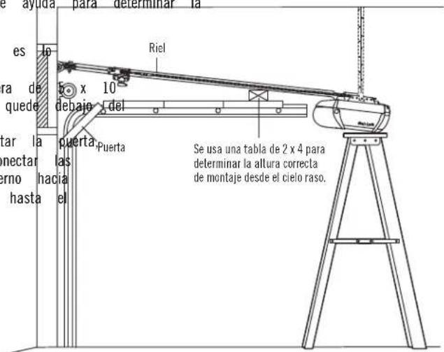 e ayuda para determinar la es tra de quede tar la nectar las erno hacia hasta el 5 x 10 debajo del Puerta Riel Se usa una tabla de 2 x 4 para determinar la altura correcta de montaje desde el cielo raso.