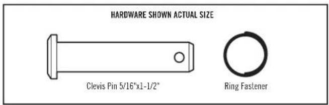 HARDWARE SHOWN ACTUAL SIZE Clevis Pin 5/16"x1-1/2" Ring Fastener