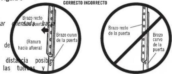 CORRECTO INCORRECTO Brazo recto de orientada puerta (Ranura hacia afuera) distancia posible las tuerces y Brazo curvo de la puerta Brazo recto de la puerta Brazo curvo de la puerta