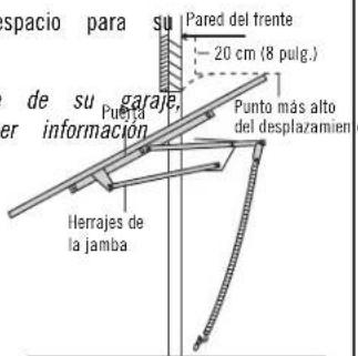 spacio para su Pared del frente 20 cm (8 pulg.) de su garaje, Puerja informacion Punto más alto del desplazamiento Herrajes de la jamba