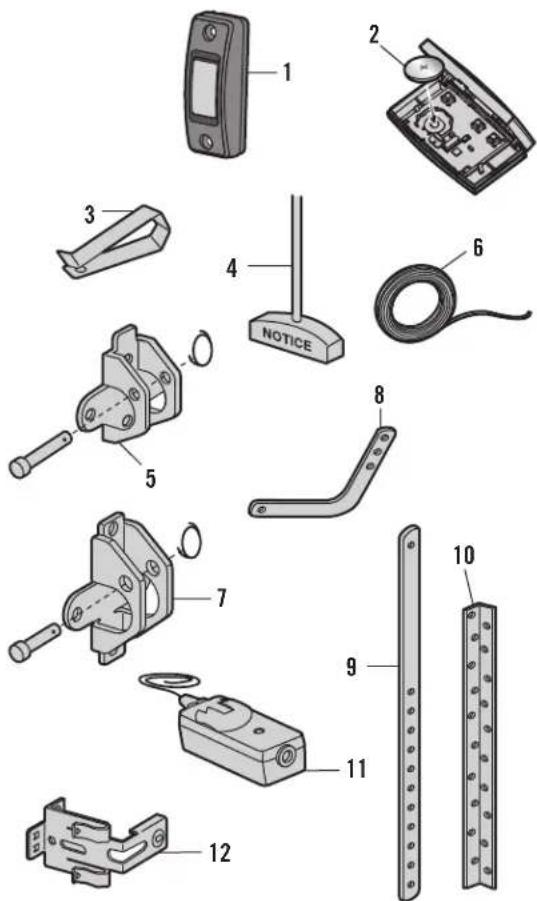 Exploded view diagram of 12 mechanical components with numbered labels