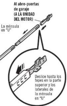 Al abre-puertas de garaje (A LA UNIDAD DEL MOTOR) La ménsula en "U" Deslice hasta los topes en la parte superior y los laterales de la ménsula en "U"