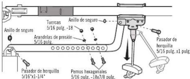Anillo de seguro Tuercas 5/16 pulg. -18 Anillo de seguro Arandelas de presión 5/16 pulg. Pasador de horquilla 5/16"x1-1/4" Pemos hexagonales 5/16 pulg. -18x7/8 pulg. Pasador de horquilla 5/16 pulg. x1 pulg.