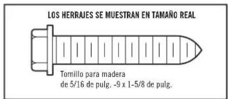 LOS HERRAJES SE MUESTRAN EN TAMAÑO REAL Tornillo para madera de 5/16 de pulg. -9 x 1-5/8 de pulg.