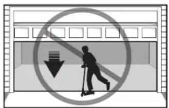 Safety warning sign with pictogram of a person on scooter and no stop sign, indicating no change or restriction.