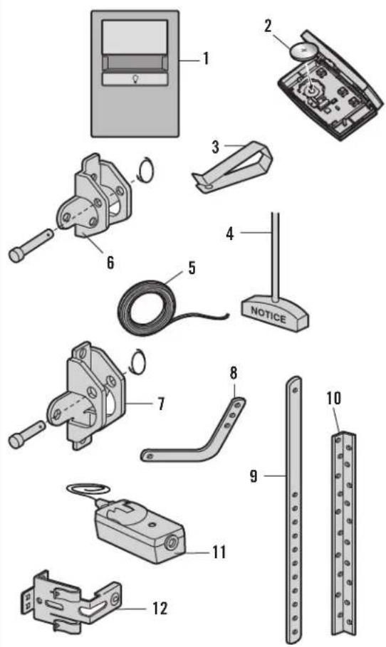 Exploded view diagram of a mechanical device with numbered parts including zoom, handle, and control panel